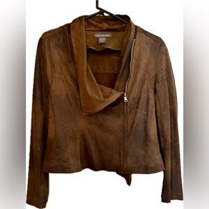 Women’s weathered brown faux moto jacket asymmetrical zipper